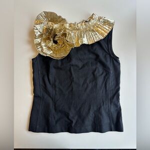 Dries Van Noten 2014 SS Ruffle Black and Gold Top